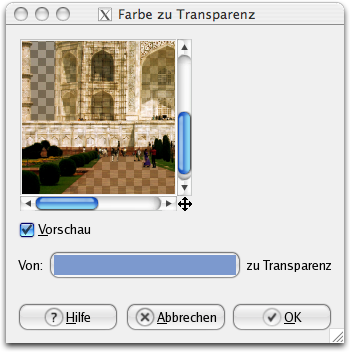 Eigenschaften für das Filter Farbe zu Transparenz